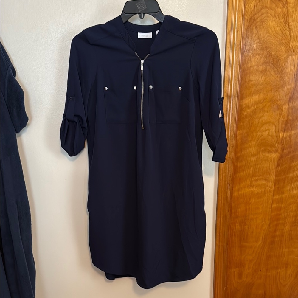 New York & Company Navy Blue Dress with Zip Detail